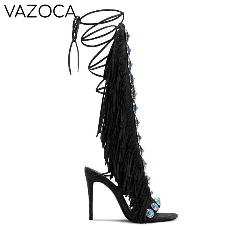 Cowgirl Suede Tassel High Heels