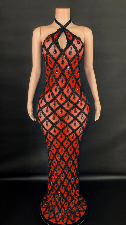 Abi Rhinestone Mesh Maxi Dress