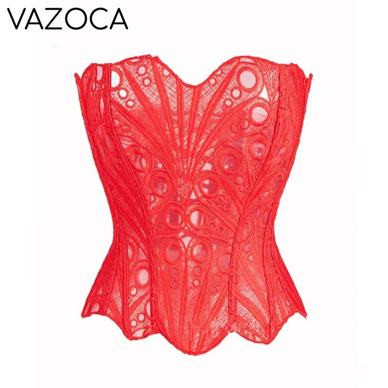 Corset Mesh Bustier Top Red
