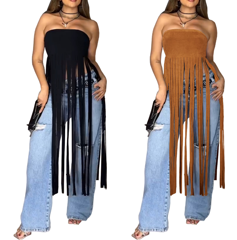 Plaid Halter Fringe Top