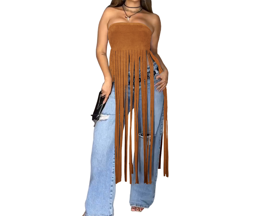 Plaid Halter Fringe Top