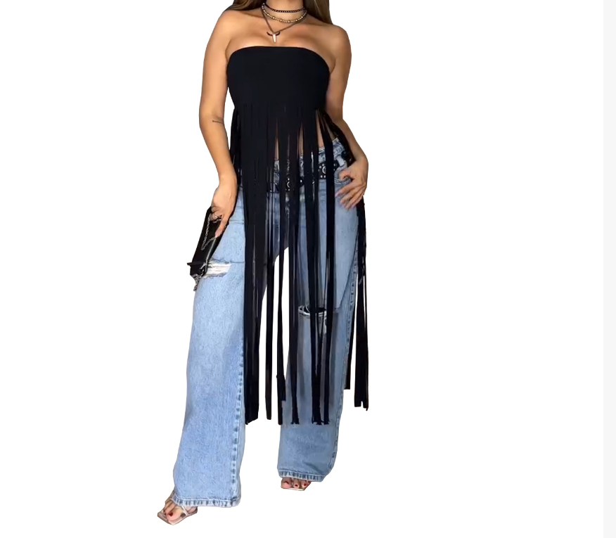 Plaid Halter Fringe Top