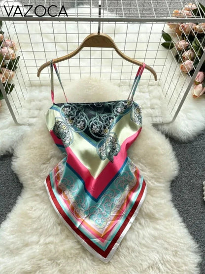Aesthetic Satin Backless Vest Rainbow One Size