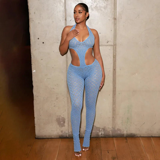 Hollow Out Lace Illusion Jumpsuit