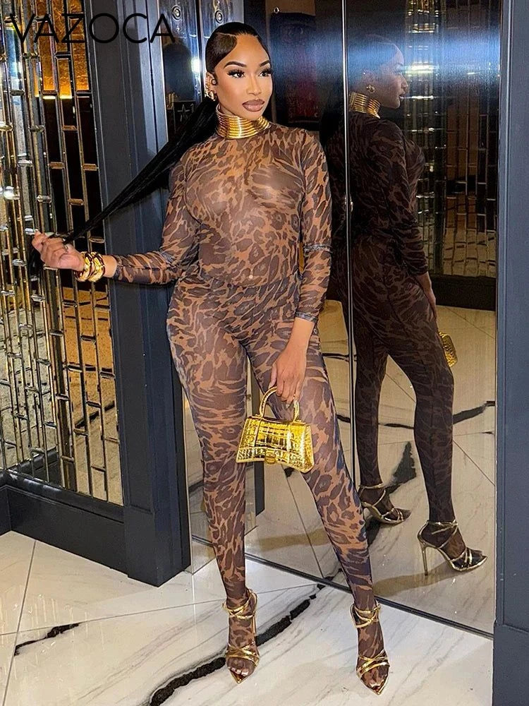 Amy Leopard Turtleneck Pants Set