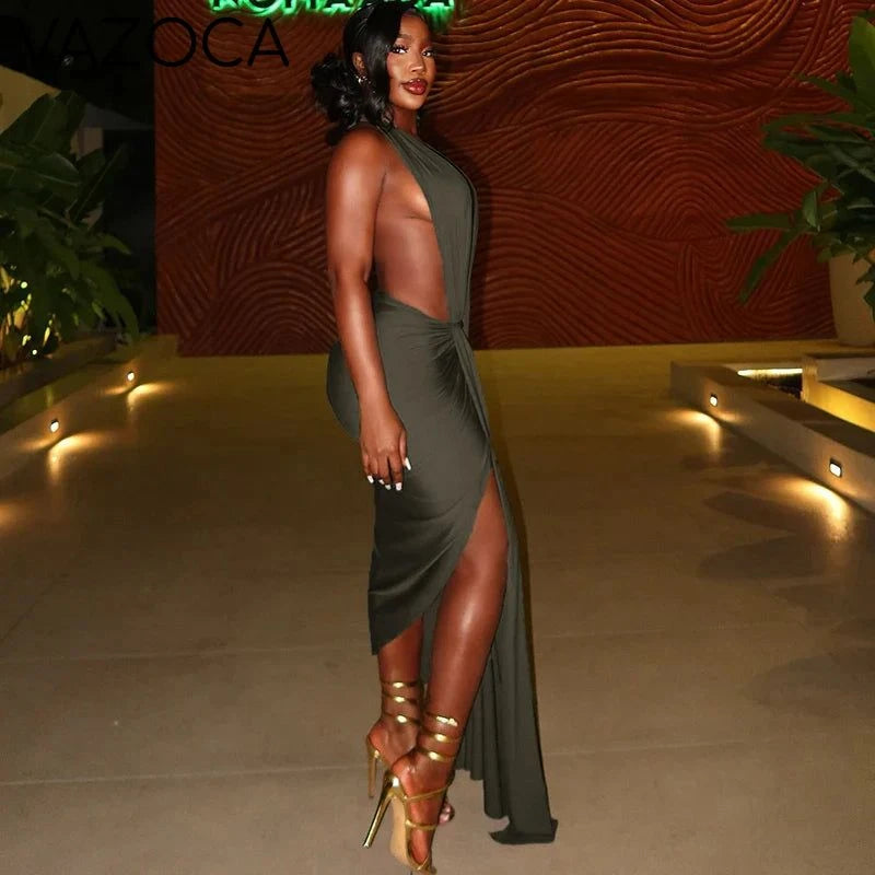 Deep Drape Halter Maxi Dress