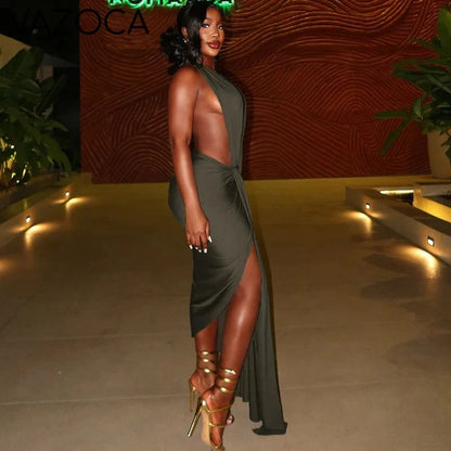Deep Drape Halter Maxi Dress