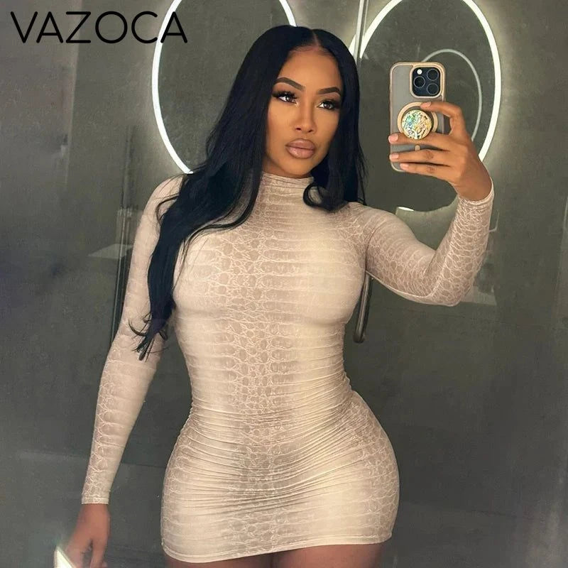 Mock Neck Snake Mini Dress
