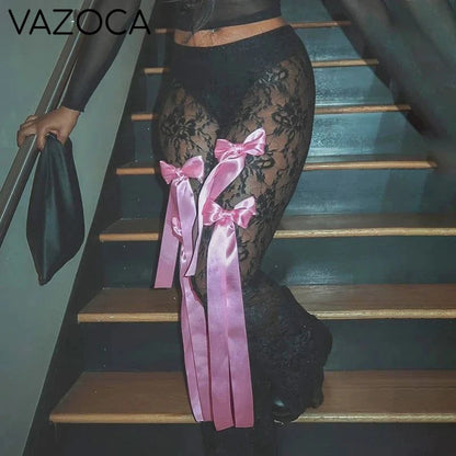 Bow Tassel See Through Pants