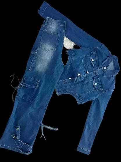 Lora Cargo Denim Pants Set