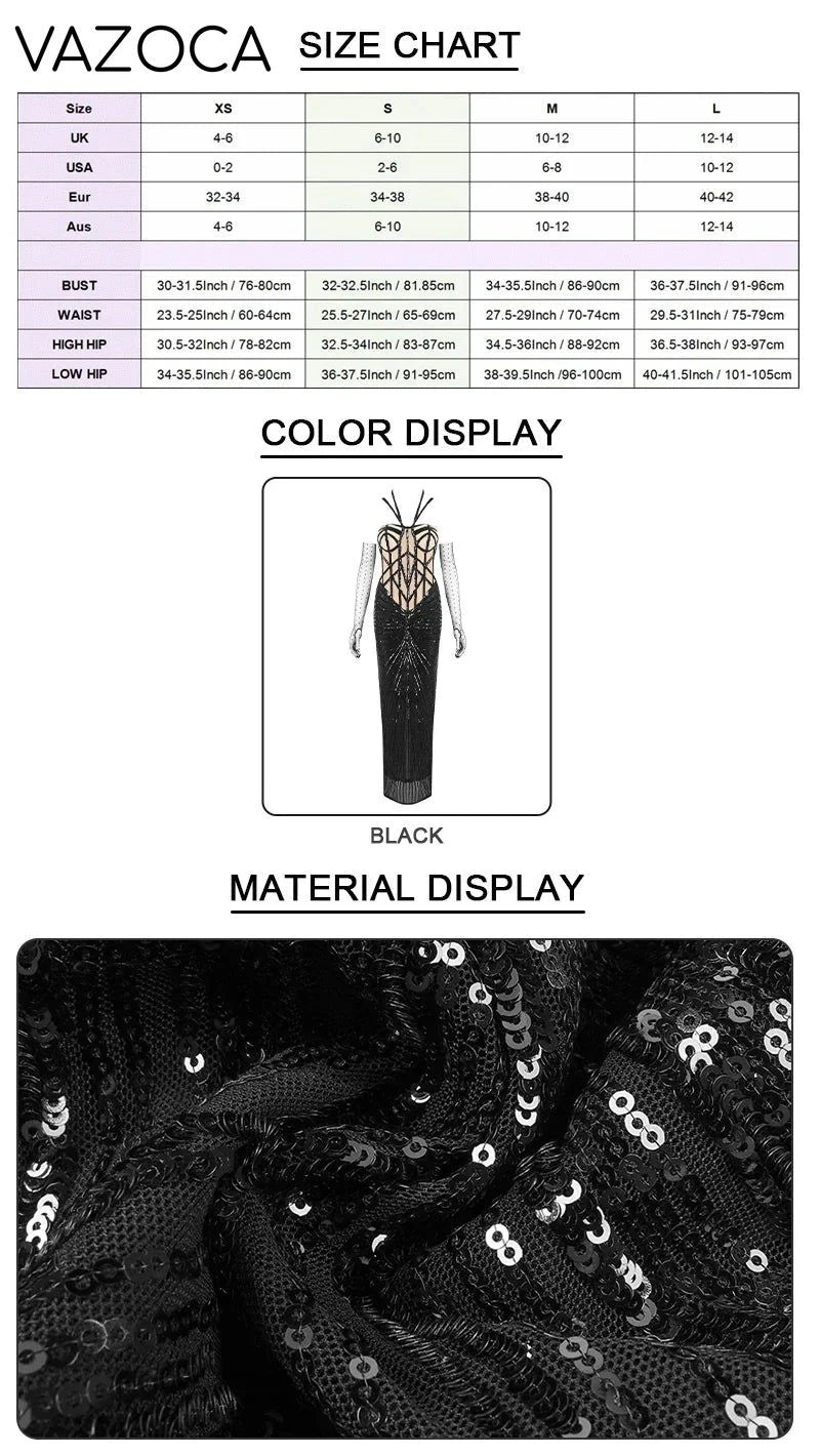 Black Sequin Embellished Mermaid Dress