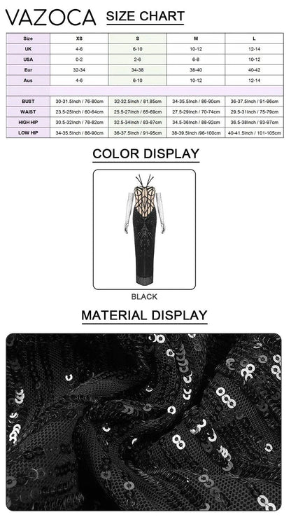 Black Sequin Embellished Mermaid Dress