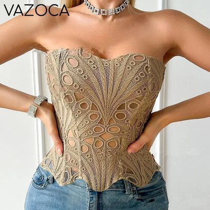 Corset Mesh Bustier Top Brown