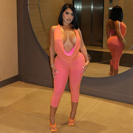 Cowl Neck Halter Capri Set