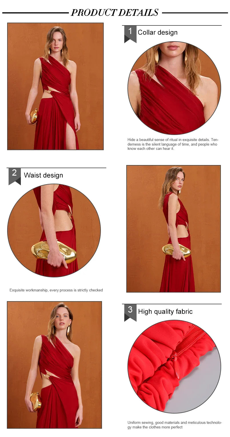 Red Ruched Cut-Out Maxi Dress