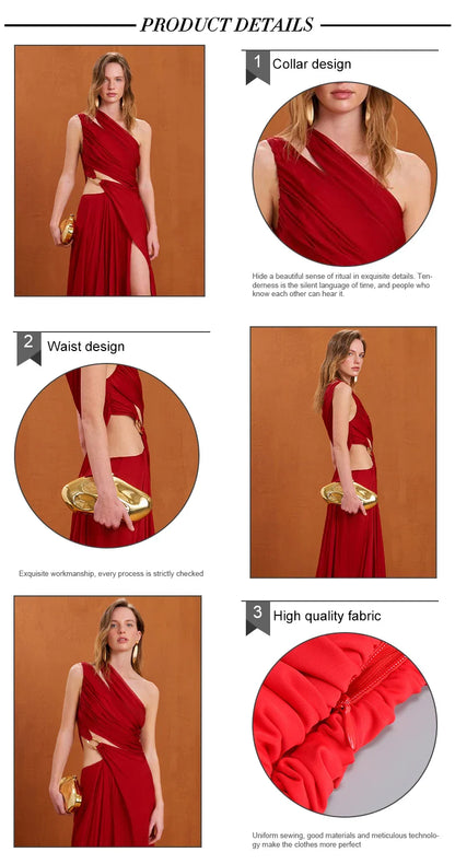 Red Ruched Cut-Out Maxi Dress