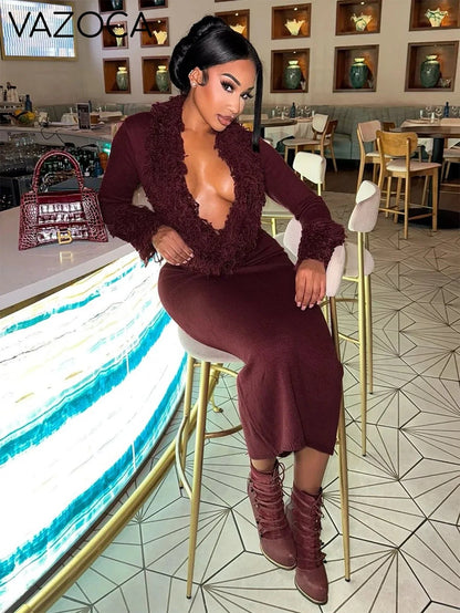Fanie Knit Fur Maxi Dress