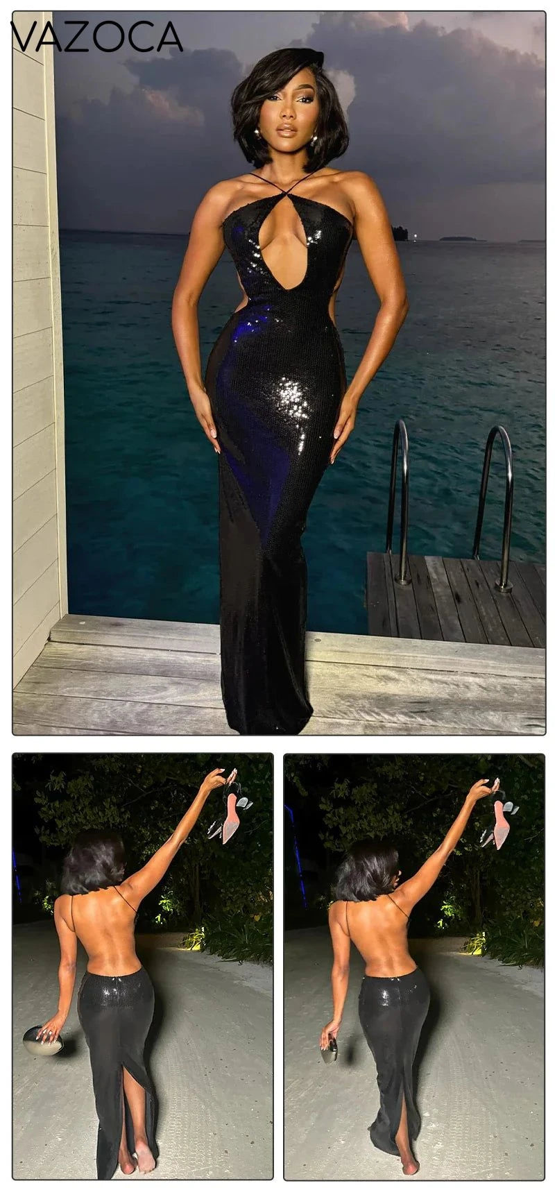 Aisha Sequins Backles Dress