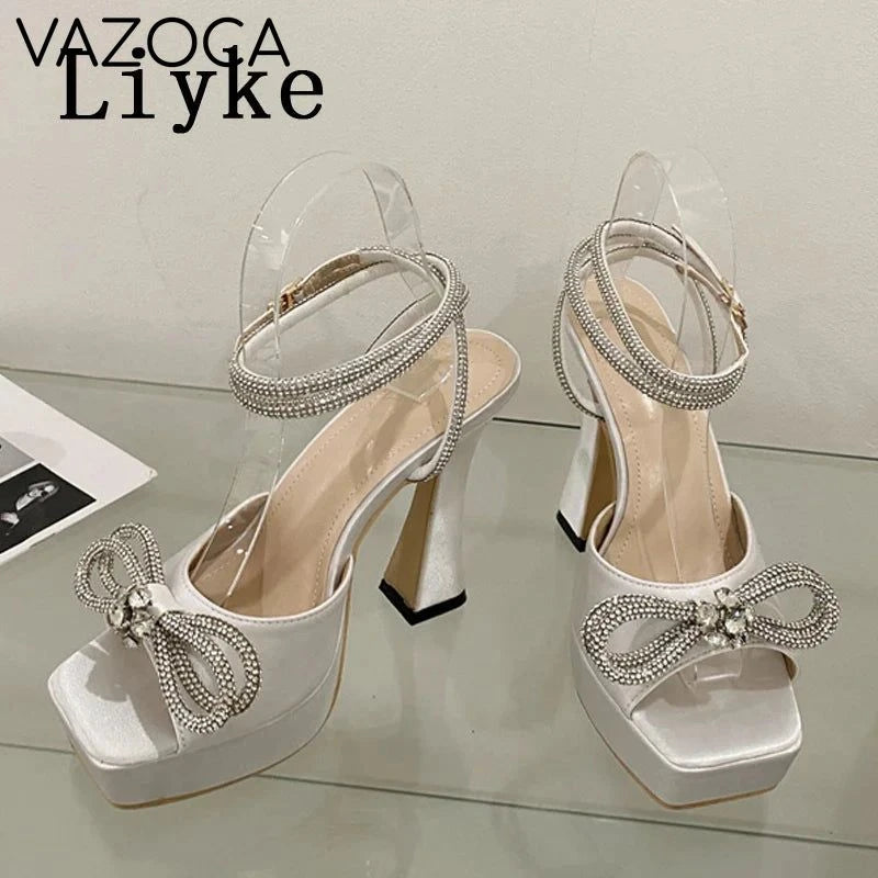 Crystal Bowknot Platform Heels