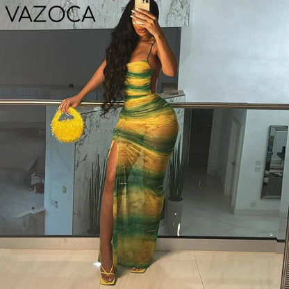 Gradient Backless Split Dress