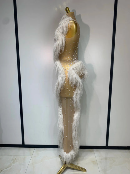 Pearl Crystal Mesh Tassel Maxi Dress