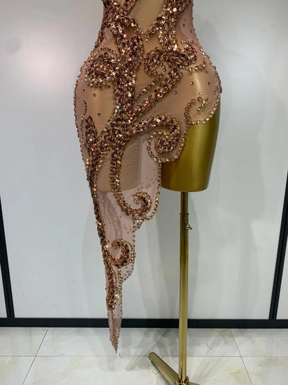 Rose Gold Diamond Asymmetric Dress