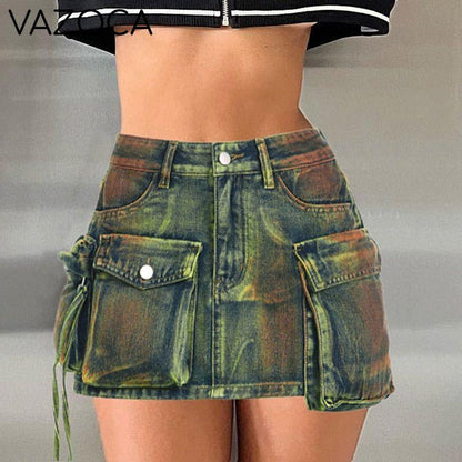 Asymmetrical Pockets Denim Skirt