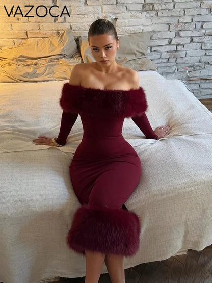 Lorene Fur Maxi Dress