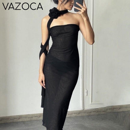 Flower Scarf Strapless Elegant Dress