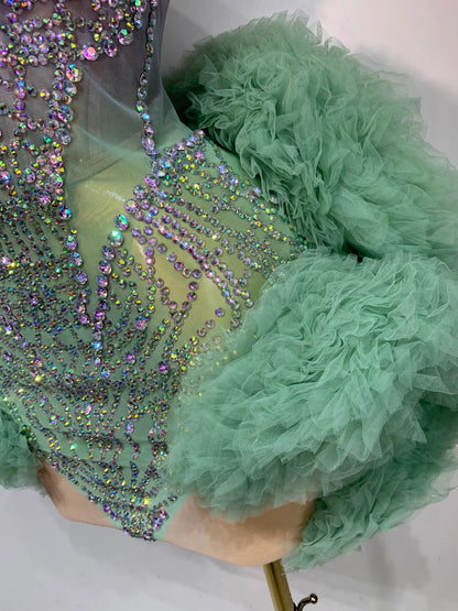Minty Green Diamond Mesh Dress