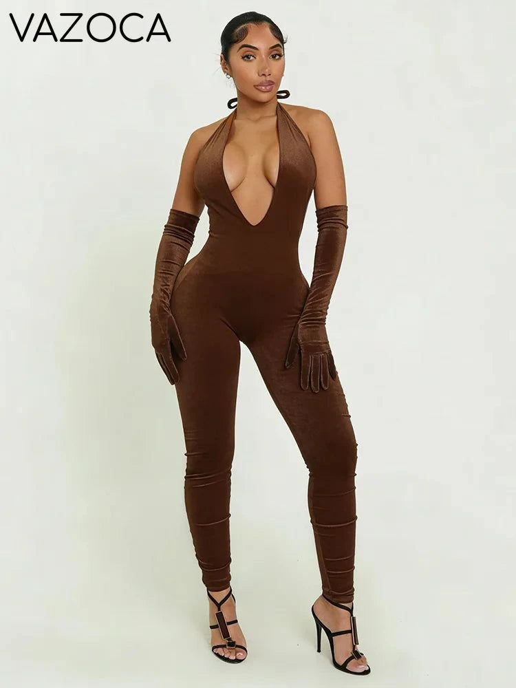 Shelli V-Neck Jumpsuit Brown