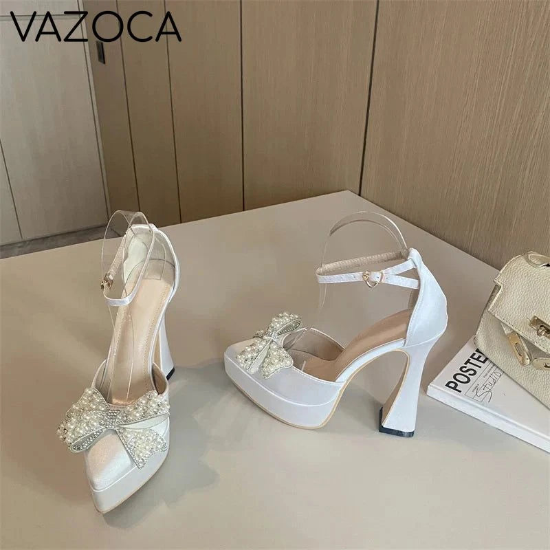 Pearl Butterfly-Knot Pointed Toe Pumps
