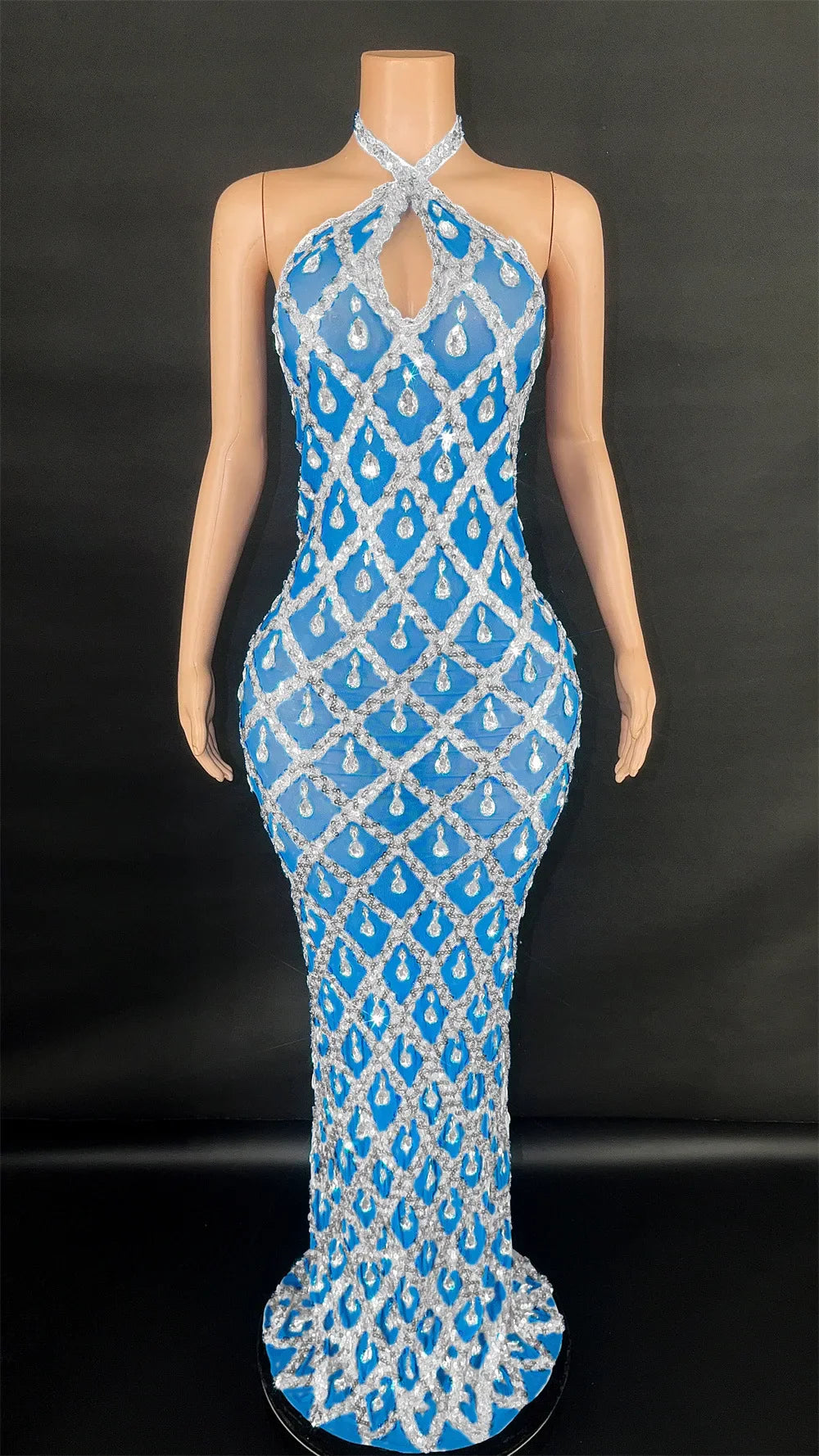 Abi Rhinestone Mesh Maxi Dress