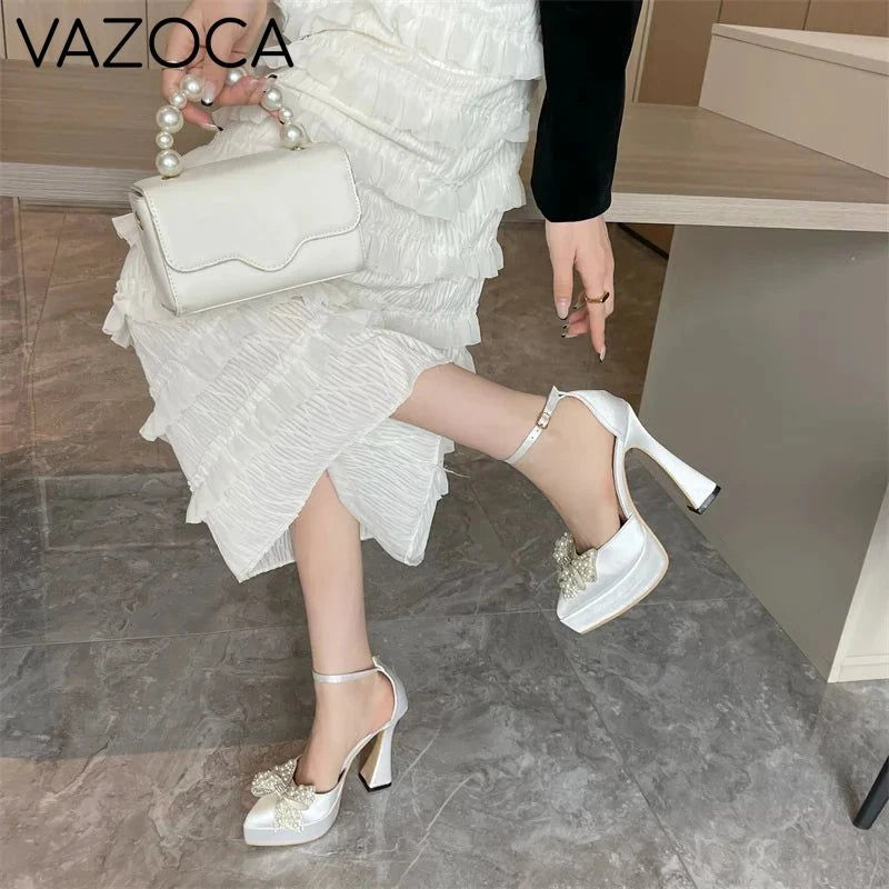 Pearl Butterfly-Knot Pointed Toe Pumps