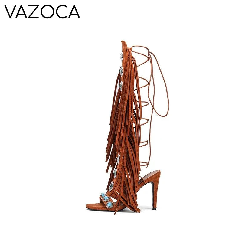 Cowgirl Suede Tassel High Heels