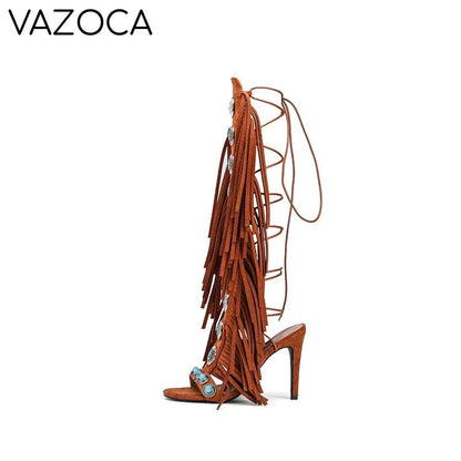 Cowgirl Suede Tassel High Heels
