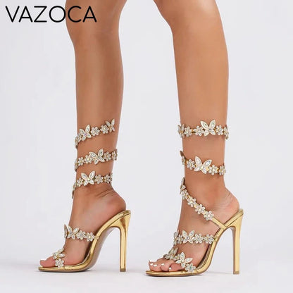 Butterfly Flowers Gladiator High Heels