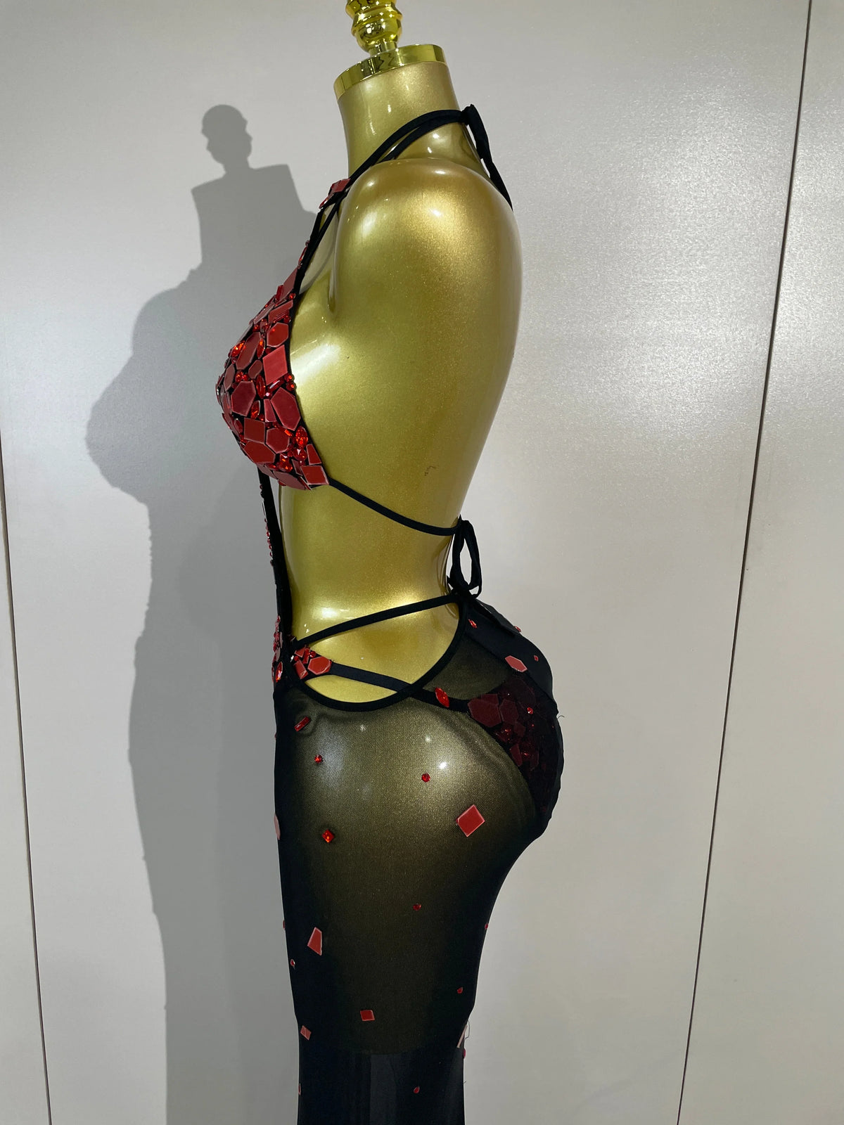 Red Mirror Bikini Mesh Dress Set