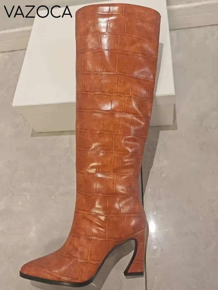 Crocodile Chunky Heel Boots