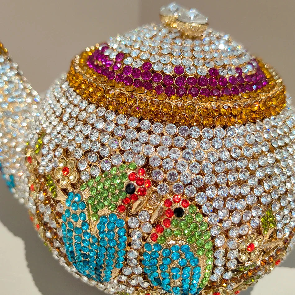 Teapot Rhinestone Clutch Bag
