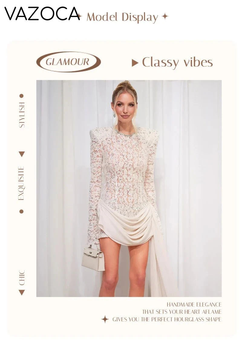 Opulent White Sequins Mini Dress