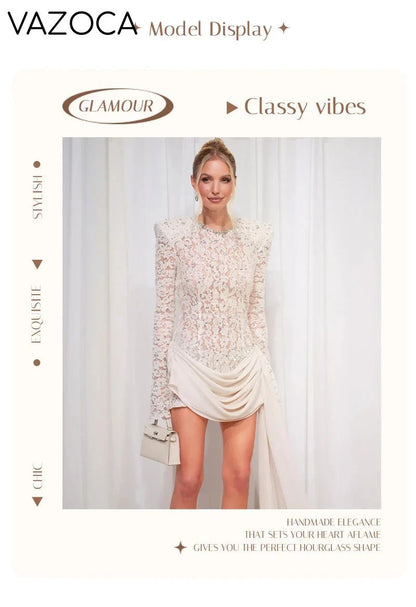 Opulent White Sequins Mini Dress