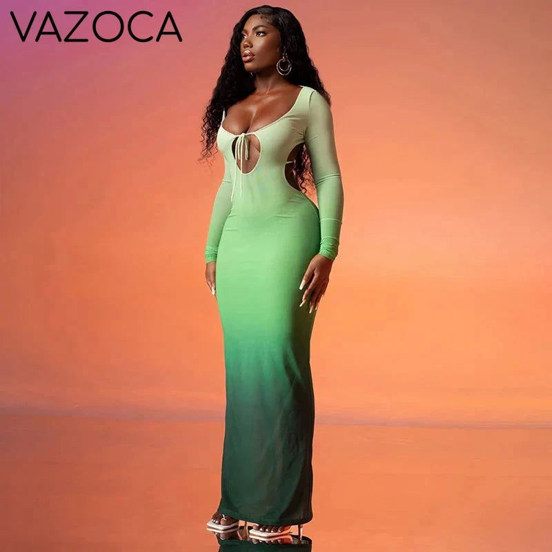 Gradient Backless Maxi Dress