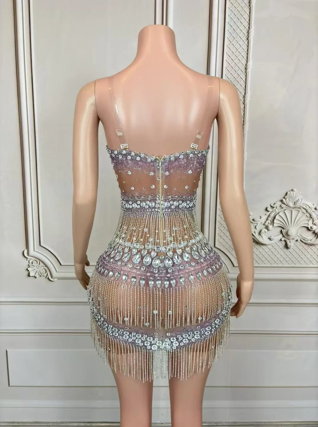 Grandiose Rhinestone Mesh Mini Dress