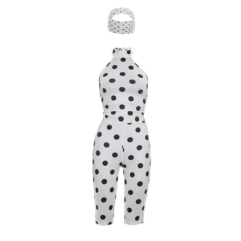 Polka Dot Print Romper +Headscarf
