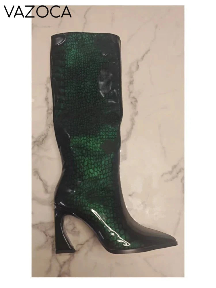 Crocodile Chunky Heel Boots