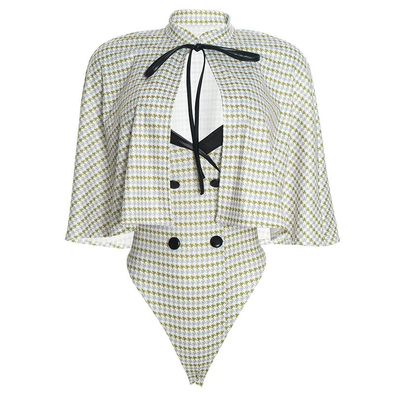 Cape Houndstooth Bodysuit Set