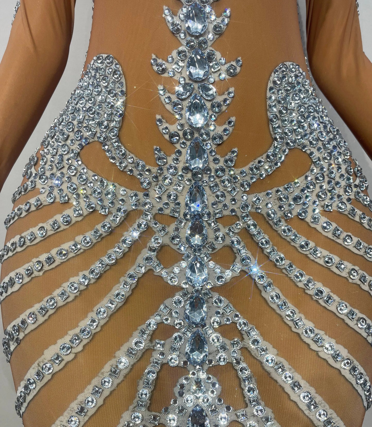 Skeleton Rhinestone Mesh Maxi Dress