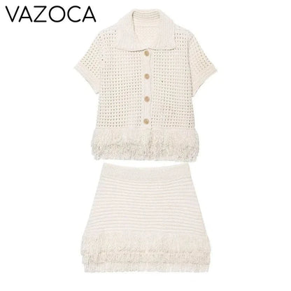 Bella Tassel Knit Cardigan Skirt Set