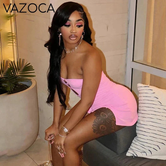 Strapless Hollow Out Mini Dress